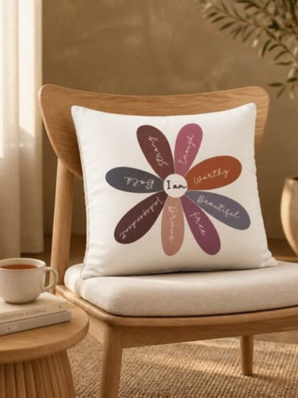 Positive Affirmations Floral Throw Pillow Cover